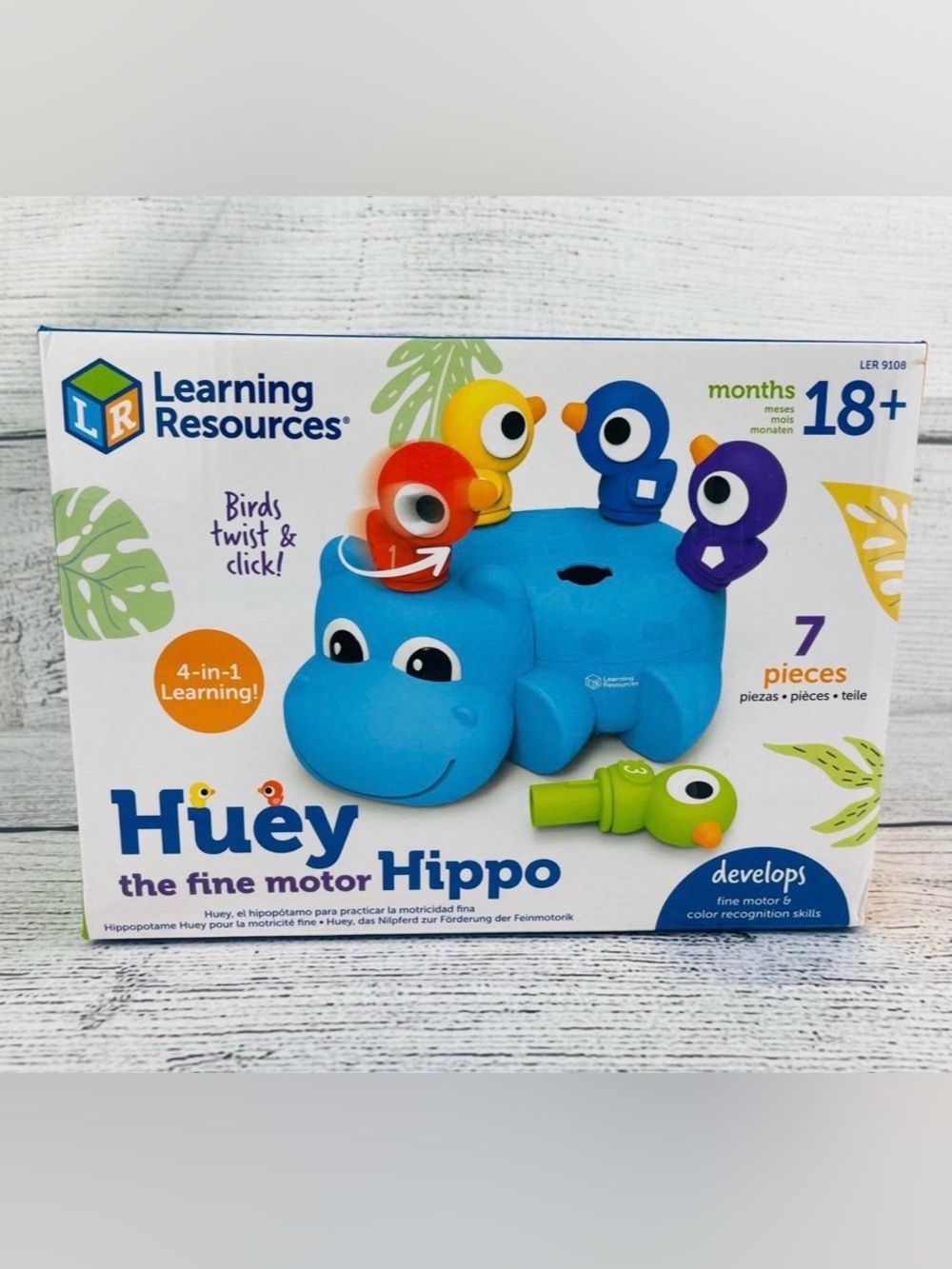 Learning Resources Huey the Fine Motor Hippo Toddler Toy 18m+ Color Recognition